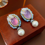 Retro Butterfly Crystal Pearl Earrings HE15797