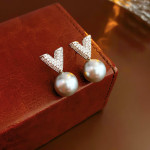 Silver Needle Zircon Pearl Earrings HE17370