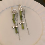 Chinese style green bamboo tassel long earrings HE9281