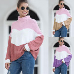 Color blocking high neck knitted sweater FJ6215