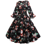 Retro waistband Christmas print dress ZY135